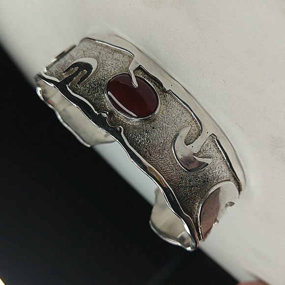 Vintage abstract mod palm trees carnelian cuff bracelet 925 sterling silver